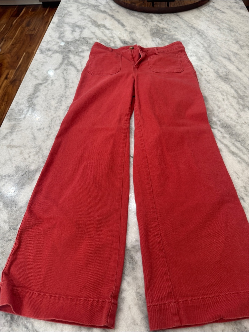 LOFT Red Wide-Leg Flare Jeans